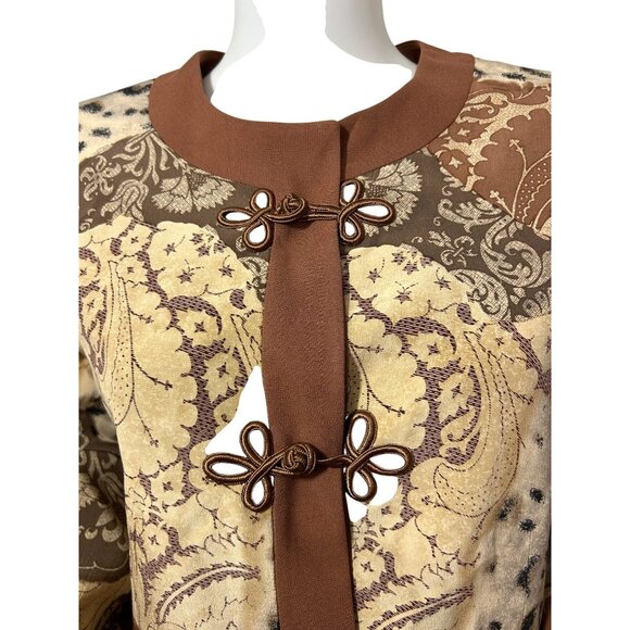 Saks Jandel Vtg Blazer 14 Silk Asian Style Animal Print Neutrals Shoulder Pads - Picture 9 of 16